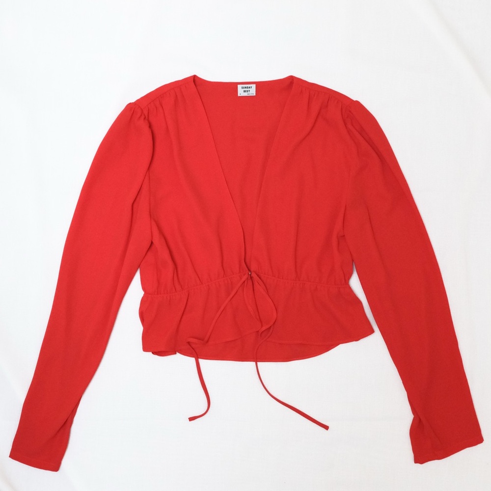 Aritzia Sunday Best Red Tie-front Blouse